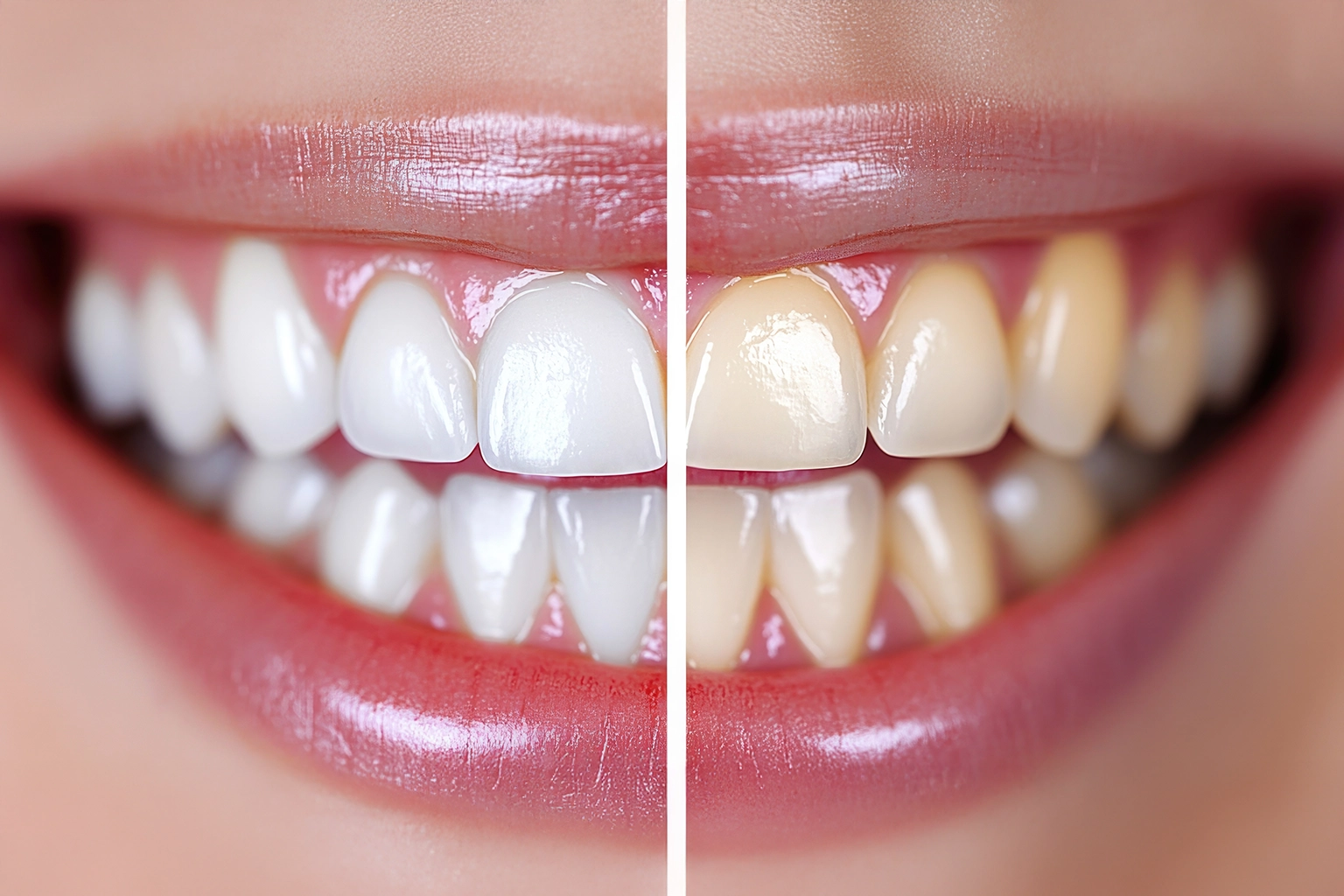 Before and after comparison of teeth whitening treatment
